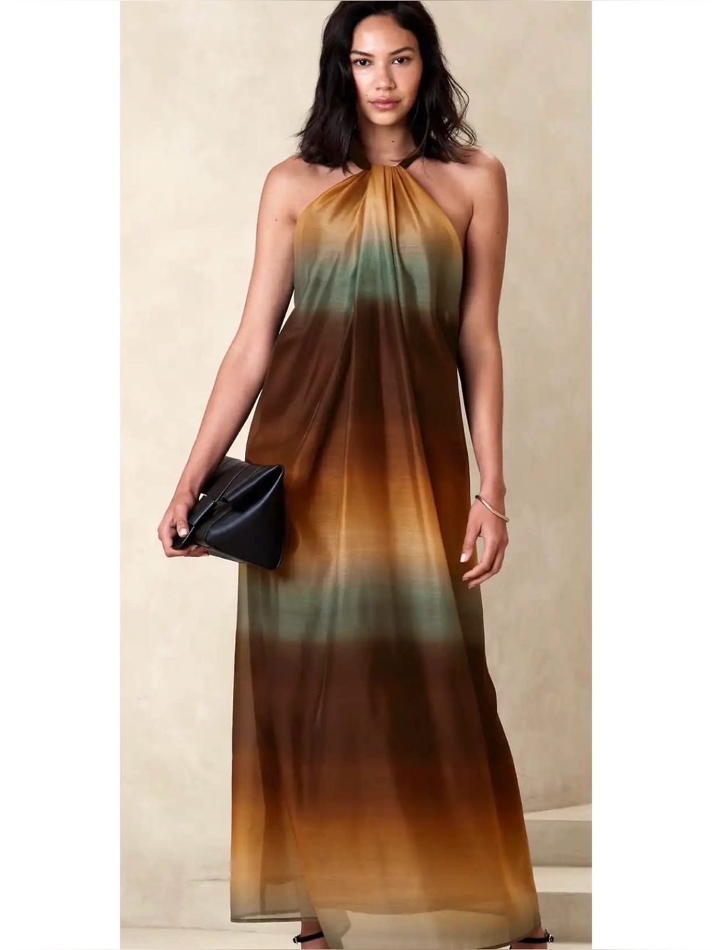 BANANA REPUBLIC Block Multicolor Haltered Sleeveless Cocktail Maxi Dress Sz 12